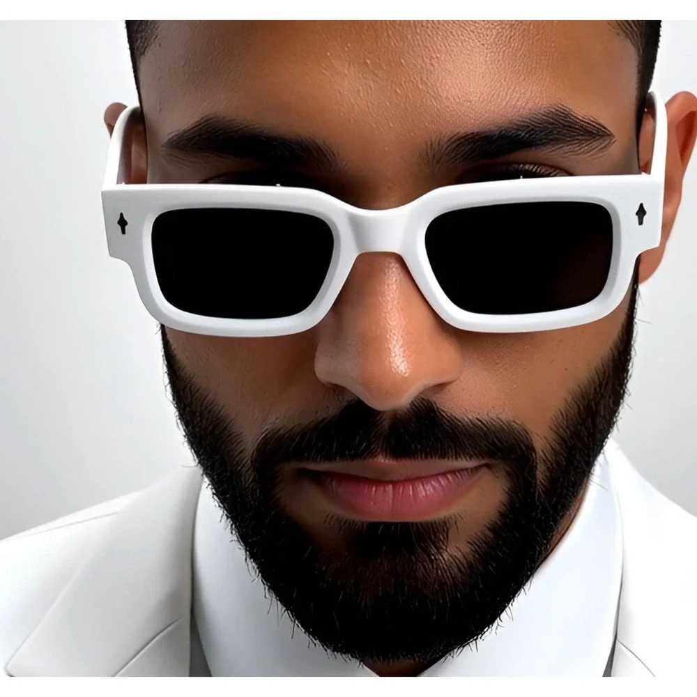 White Square Frame Sunglasses Retro Fashion Bold Trendy Shades Gafas Lentes‎ Men